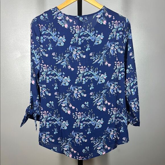 41 Hawthorn Blue Mandarin Collar Floral Blouse Relaxed Fit - Picture 2 of 6